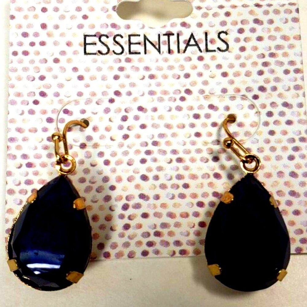 Elegant Blue Teardrop Dangle Earrings – Gold-Tone Statement - Women's Jewelry